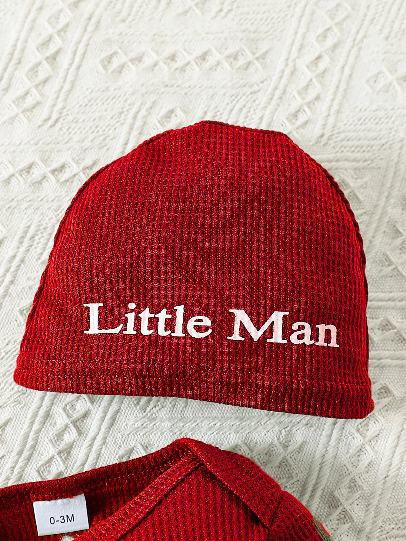 秋冬キッズフード付き2点セット：赤白黒ストライプ（明るく、見栄えの良い）、「ラブベイビー」防風フード、長袖/パンツ