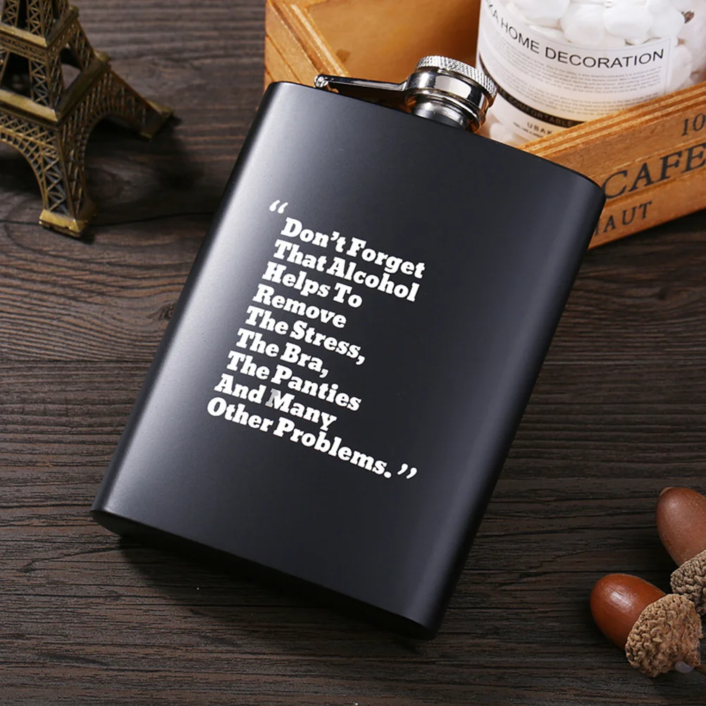 

8 Oz Stainless Steel Black Flagon Portable Liquor Pocket Bottle with English Alphabet Design for Camping Hiking Travel