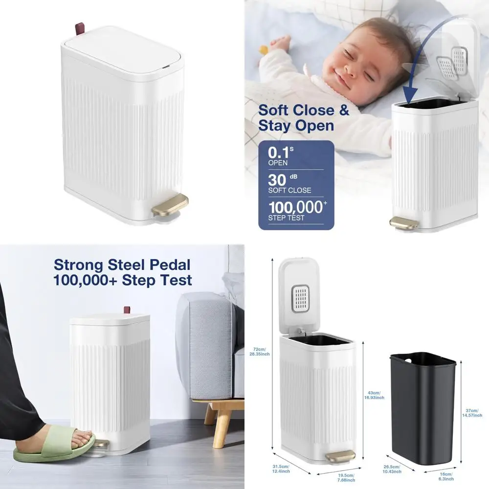 

Step Pedal Soft Close 4 Gallon Bathroom Trash Can with Removable Inner Bucket, Small Garbage Can for Stain-Free Waste Disposal