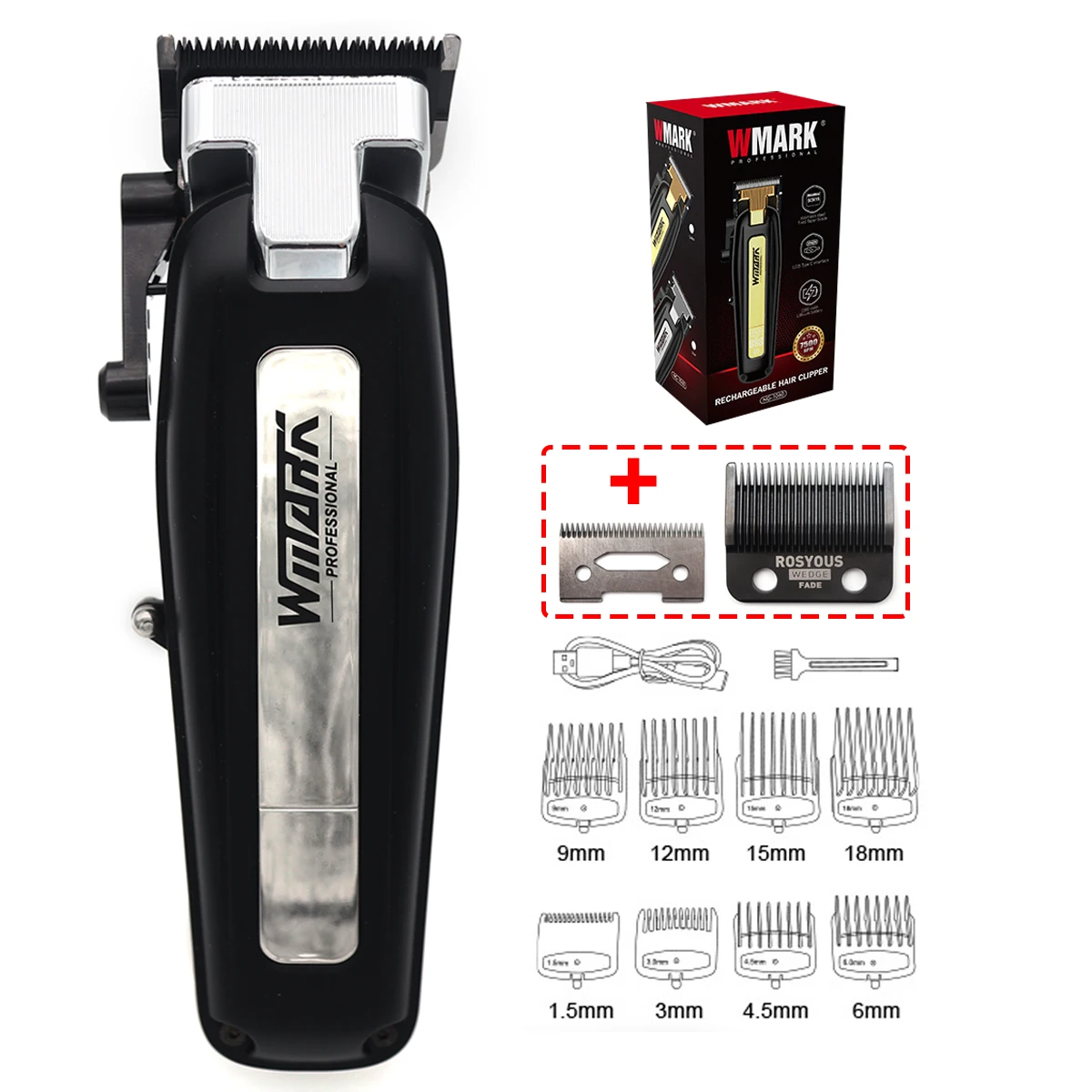 WMARK NG-1060 Men's Hair Clipper Zero Gapped LED Display Cordless Ceramic Blade Professional Hair Trimmer Hair Cutting Machine