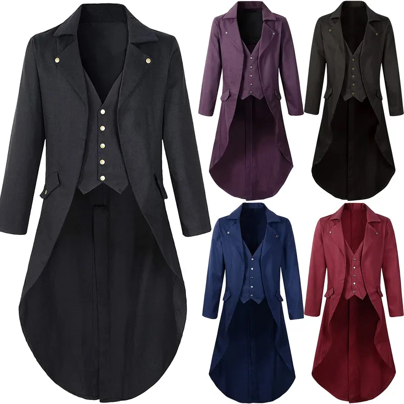 معاطف تنكرية سوداء من العصور الوسطى للرجال البالغين، أزياء شيطانية، معطف قوطي، معطف فولاذي، بروكادو أسود مشمش، زي C