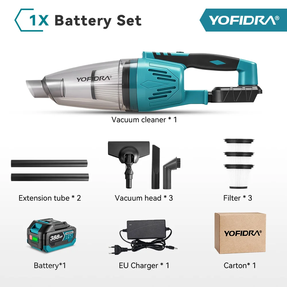 YOFIDRA 12Kpa Elektrische Stofzuiger Draadloze 1500W Cleaner Handheld Schoonmaken Sneeuw Stof Power Tool Voor Makita 18V batterij Pin