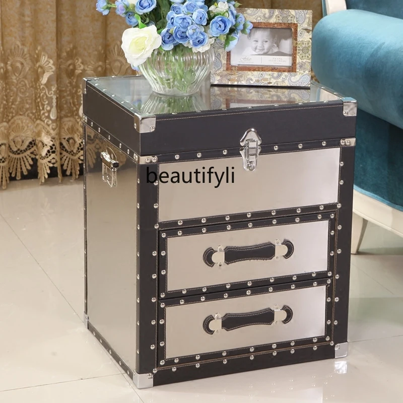 Brushed Stainless Steel Modern Bedside Drawer Side Table Cabinet Storage Bedside Cabinet