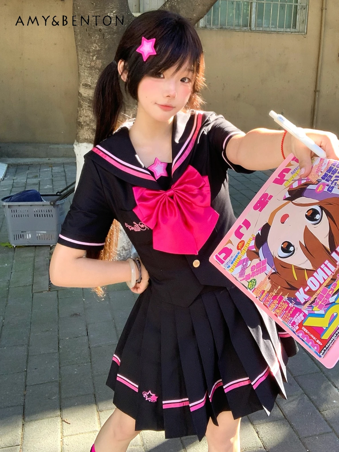 

Японский студенческий стиль JK Униформа Комплект женской милой крутой девушки Милый бант Темно-синий воротник Рубашка с длинным рукавом Плиссированная юбка Комплекты из двух предметов