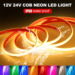 12V 24V IP68 Waterproof COB Neon Strip Hight Bright 320Leds/M Yellow/Pink/Red/White/Ice Blue/Pink Flexible Ribbon Rope LED Light