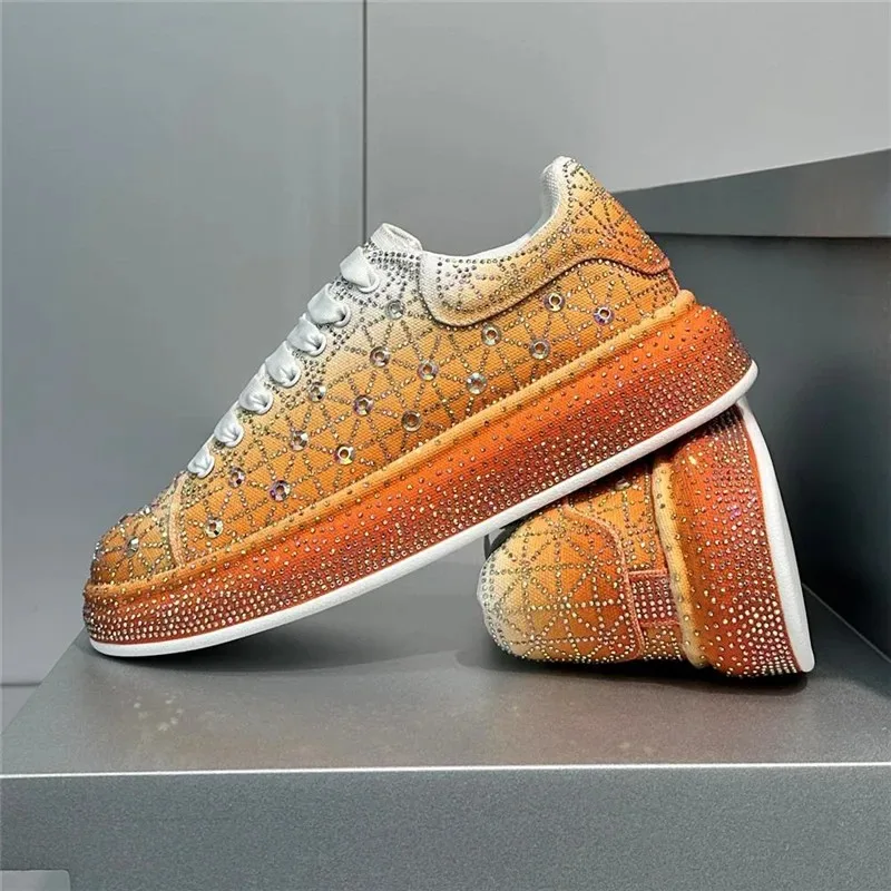 Rhinestone Spikes Flat Men Shoes Fashion Embroidery Sneakers Dress Shoes Man Smoking Slipper Casual Diamond Shoe for Men
