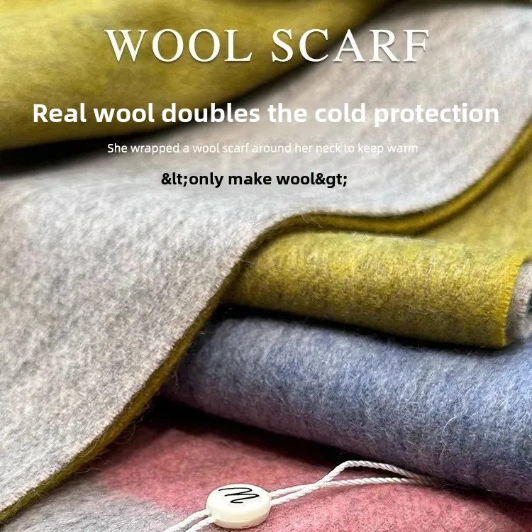 Designer Style 100% Pure Wool Scarf For Women Winter Couple Commute High-End Feel Warm Neck Wrap Unique Color Block