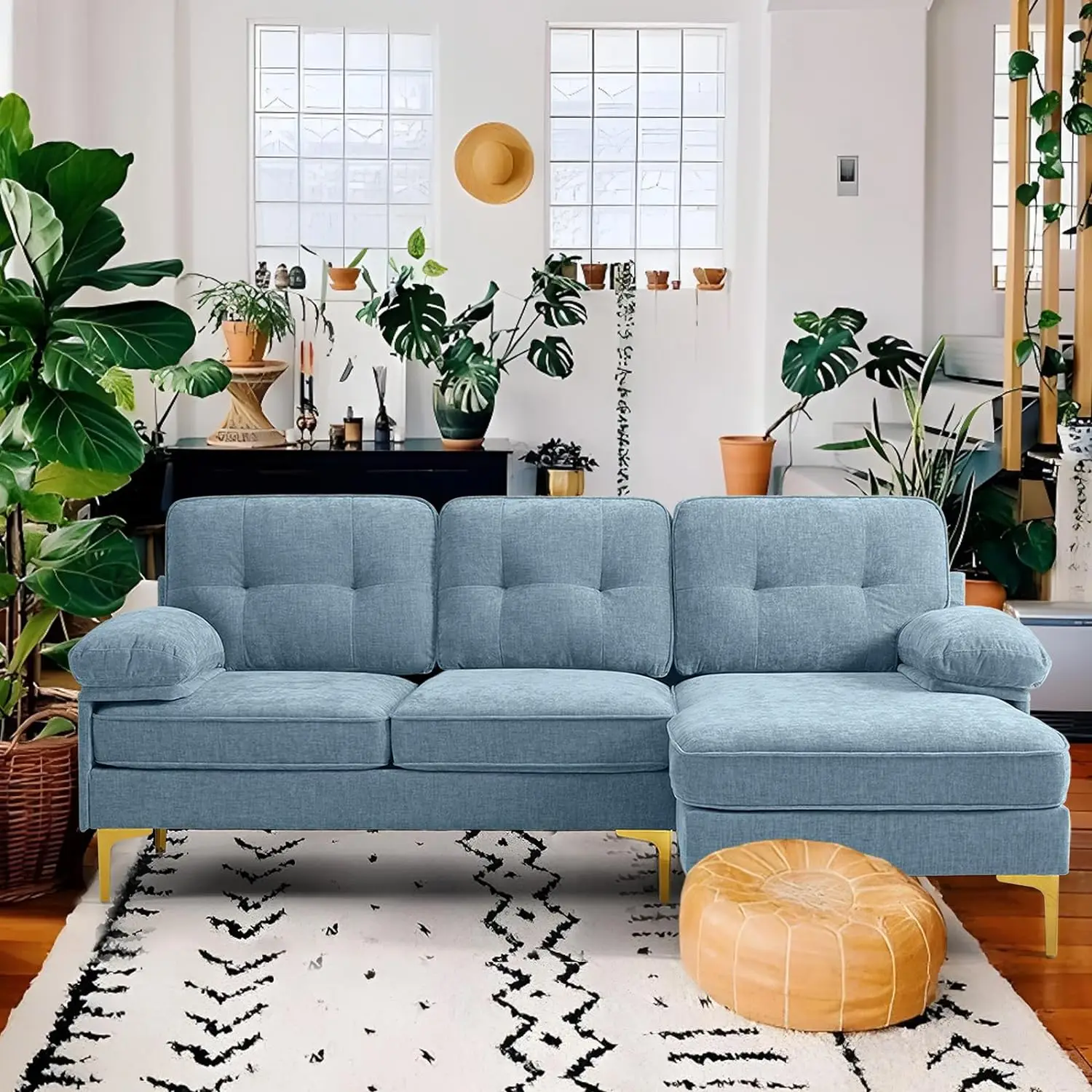 

82" Modern Couch w/Chaise, L Shaped Sofa Reversible, Chenille Small Sectional Sofa, Couch with Removable and Washable Cushions