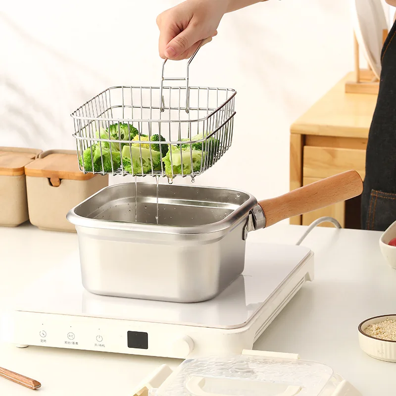 مقلاة من الفولاذ المقاوم للصدأ المحمولة وعاء الطبخ في الهواء الطلق متعددة الوظائف مقلاة قابلة للفصل التخييم طقم حلل استانلس ستيل أدوات مطبخ