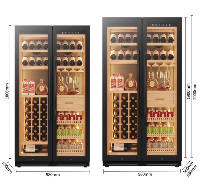 Stainless Steel Multi-Functional Intelligent Constant Temperature Humidity Wine Cabinet for Red Wine, Tea, Beverages Storage