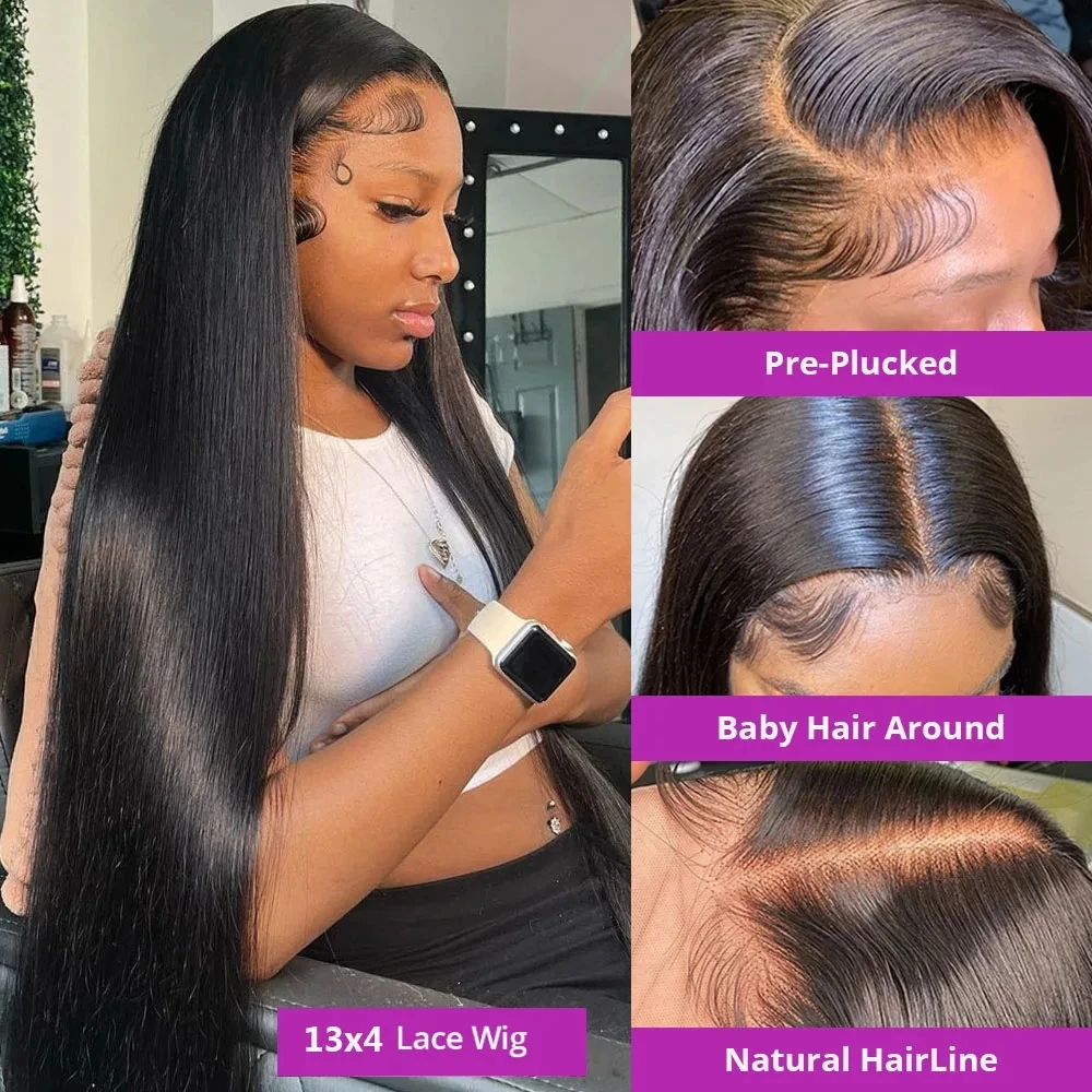 40 Inch 13x6 Hd Straight Lace Frontal Wigs Transparent 100% Brazilian Lace Front Human Hair Wig For Women 360 Full Lace Wig