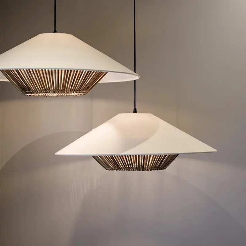 

Japanese Wabi Sabi Style Chandelier Retro Restaurant Zen Style Minimalist Dining Table Rattan Woven Bedroom Living Room Lamp