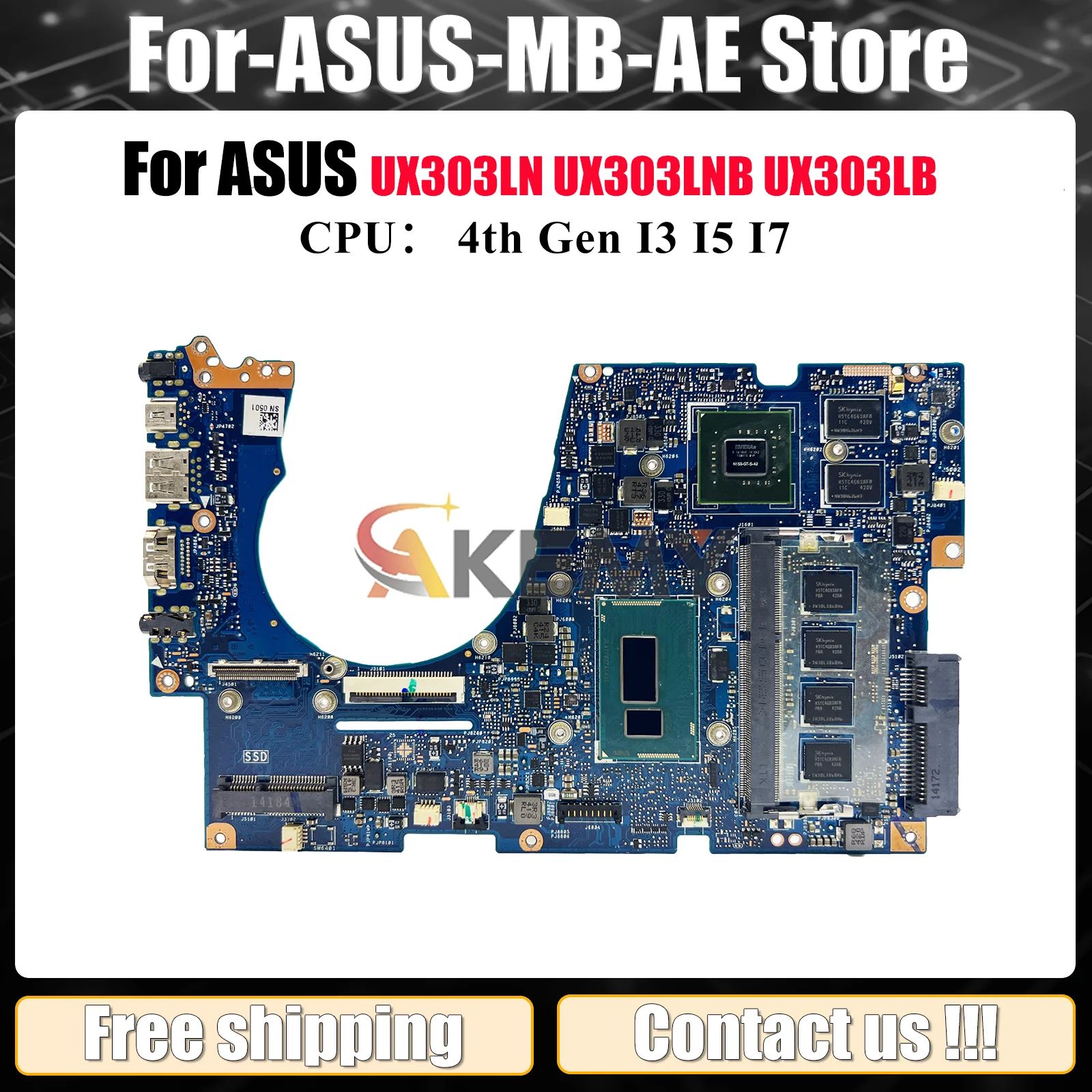

Материнская плата UX303LN для ноутбука ASUS ZenBook BX303L UX303LB U3000 UX303LN U303L UX303LNB UX303L, материнская плата I3 I5 I7, тест процессора ОК