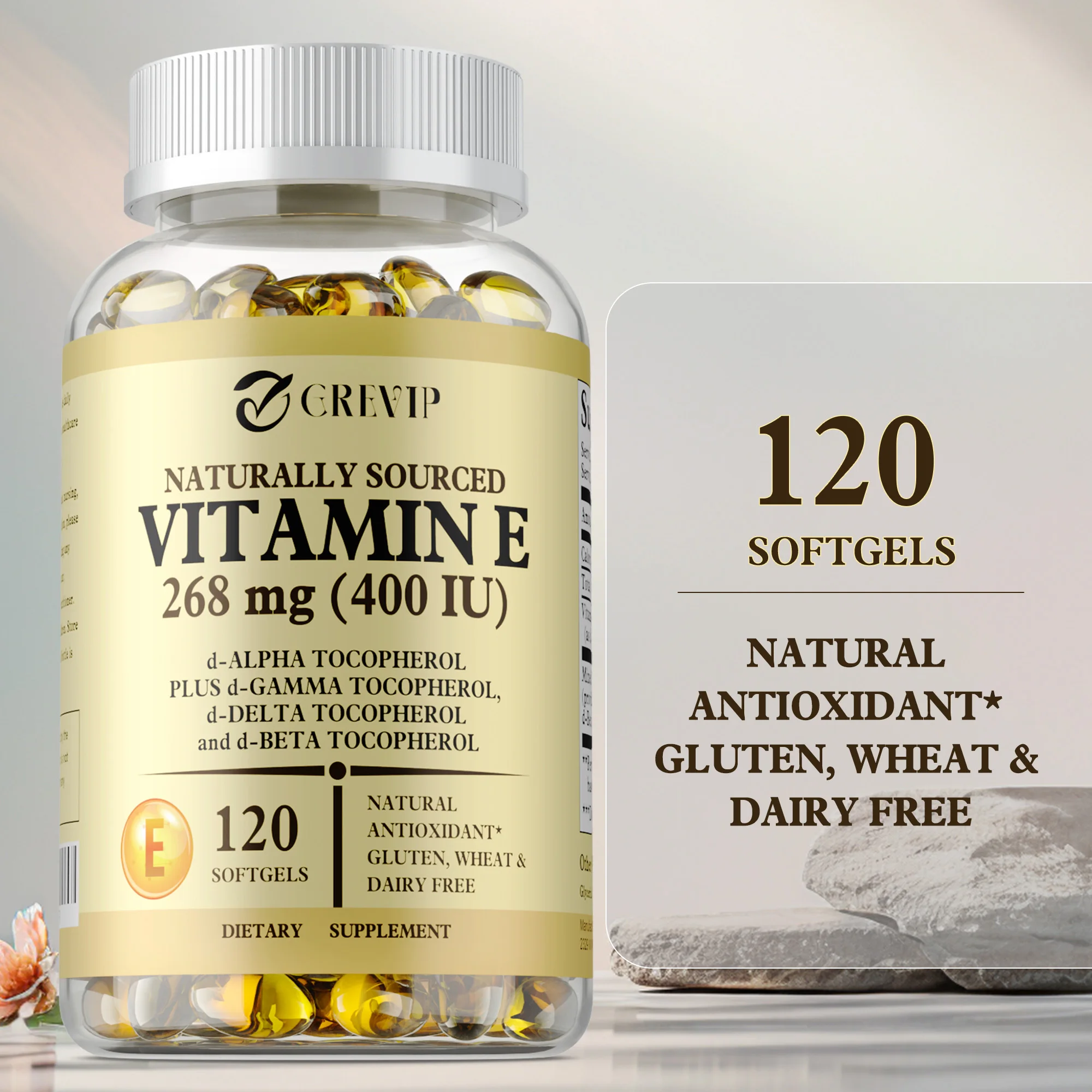 

Vitamin E - Antioxidant, Improves Blood Circulation, Promotes Skin and Liver Health, Protects Cells From Oxidative Stress