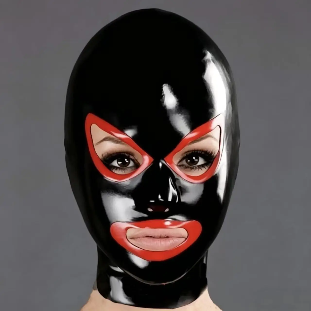 

Handmade Natural Latex Hood Rubber Mask Handmade Sexy Halloween Cosplay Costumes for Men Women With Back Zipper