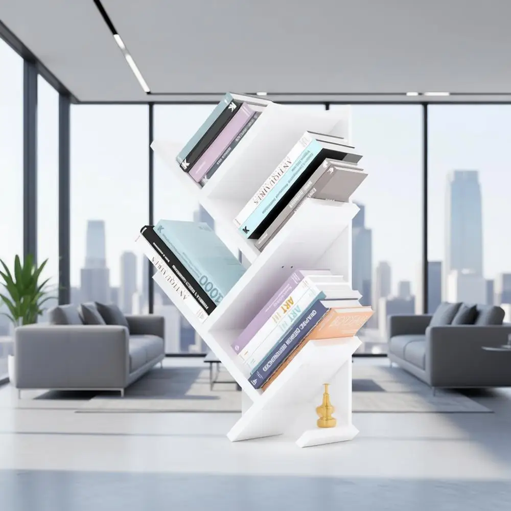 

Compact Modern Wooden Bookshelf for Home Office, Living Room, Movies, CDs, Books Storage