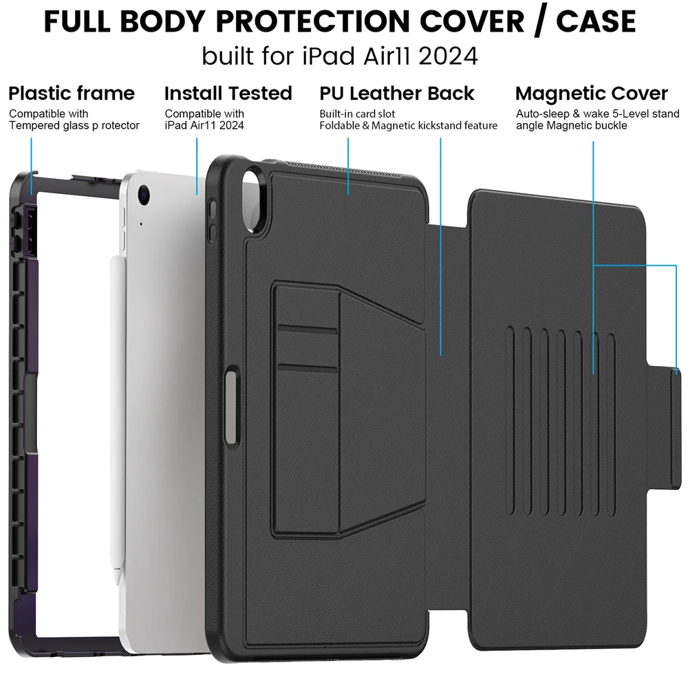 Tablet Case for iPad Air 11 M4 2026 Smart Cover for model A3462 A3463 A3464 Multi-fold Back suction Case for iPad Air 11 M2 M3