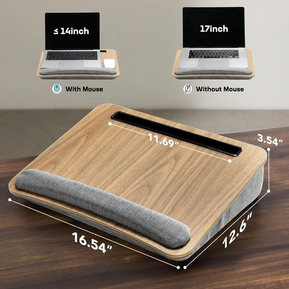 Portable Lap Laptop Desk with Pillow Cushion, Fits up to 15.6 inch Laptop, with Anti-Slip Strip & Storage Function for Home Offi