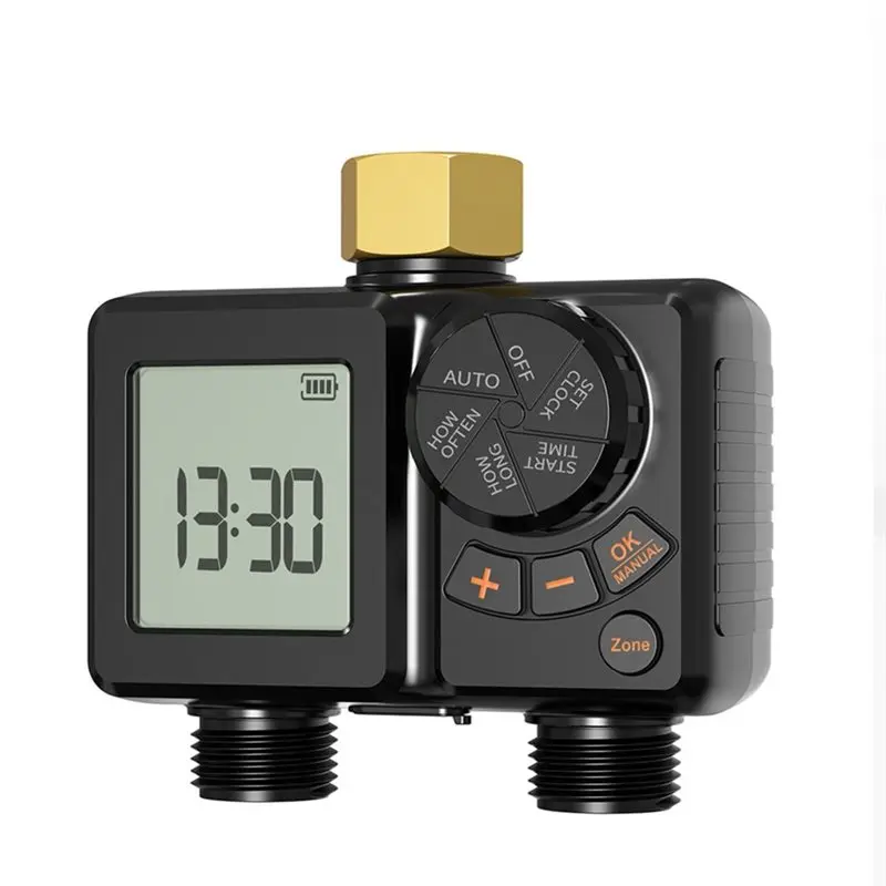 ABMI-IPX6 Waterproof 2-Outlet Sprinkler Timer 2 Zone LCD Display Manual/Automatic Controller Sprinkler Timer,
