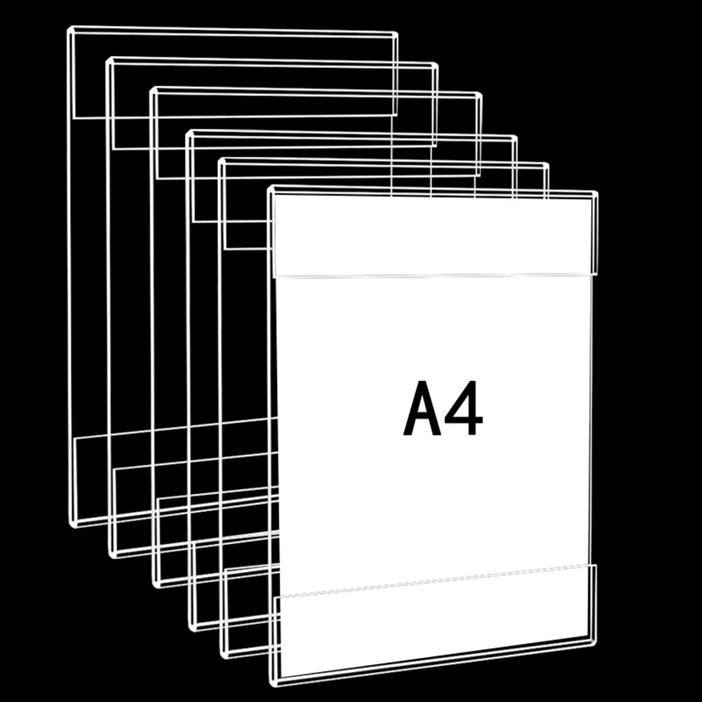 No-punch Acrylic Photo Frame Wall-Mounted Transparent Tag With Table Sign A4/A5/A6 Display Frame Price Tag Shelf Stickers