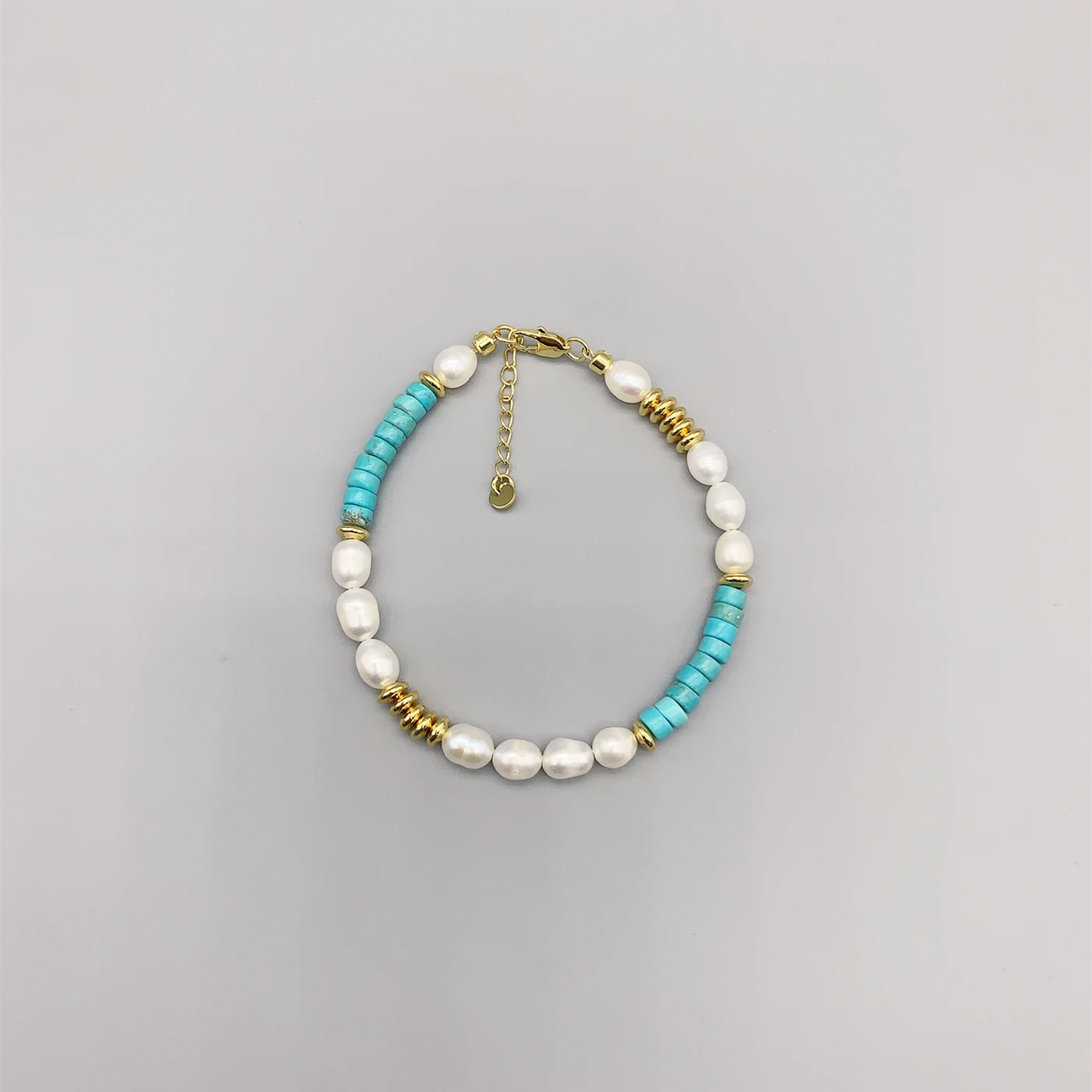 

FoLisaUnique 14K Gold Filled Beads 5-6mm White Pearl Stone Turquoise Bracelet For Women