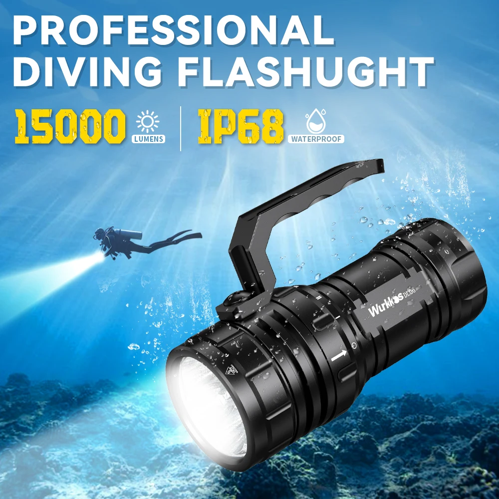 

Wurkkos DL06 15000LM Bright Diving Flashlight USB-C Rechargeable & Reverse Charge Torch with IPX8 3 Modes for Camping Hiking