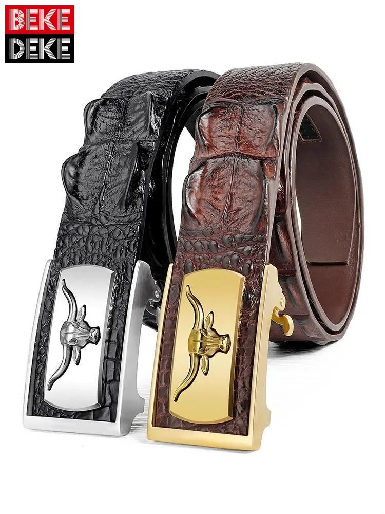 Leisure Versatile 3.8cm Width Male Genuine Leather Belts Office Men Waistband Luxury Crocodile Leather Fashion Buckle Strap