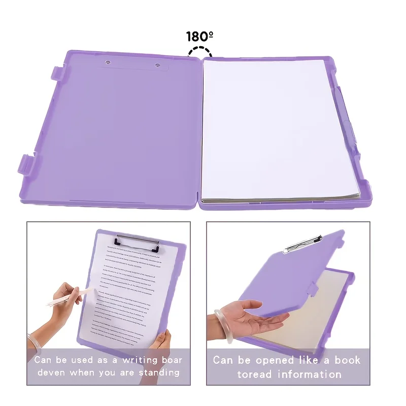 Clipboards with Storage, Plastic Storage Clipboard with Low Profile Clip, Binder Clipboard Folder Side-Opening,Office Supplies