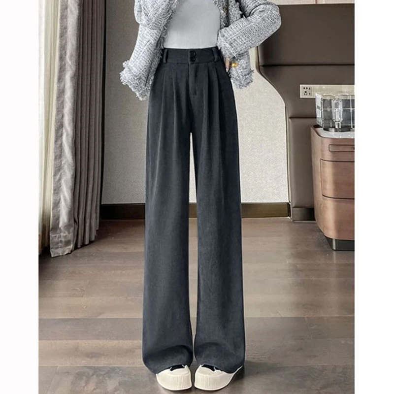 2025 Female High Waist Double Button Pants Women Comfortable Straight Leg Trousers Girls Korean Fashion Daily Pants
