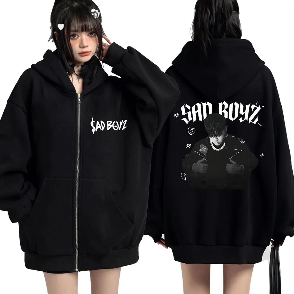 Junior H Sad Boys Tour Zipper Hoodies Vintage Hip Hop Trendy Sweatshirt Casual Oversized Fleece Long Sleeve Coats Streetwear Y2k