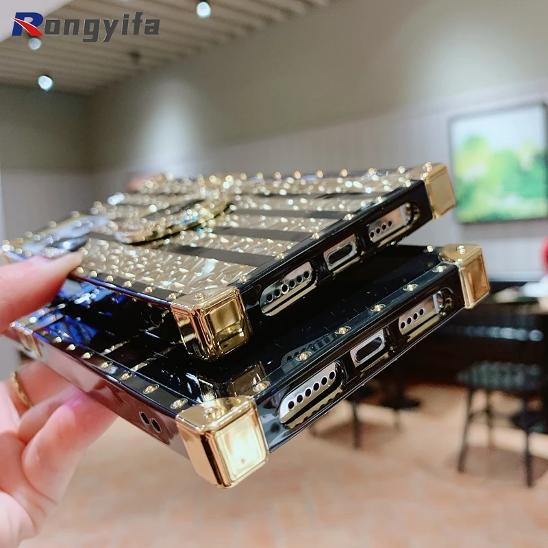 Luxury Square Glitter Retro Camellia Phone Case For Honor 50 30 V30 20 Pro 30S 9X 8X 20i 10i Fashion Diamond Ring Silicone Cover