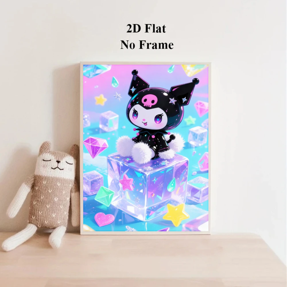 2027 2DFlat, 1pc Unframed  Vibrant Cute Sanrio Poster and Print Cartoon Kuromi Canvas Wall Art Living Room Bedroom Playroom C