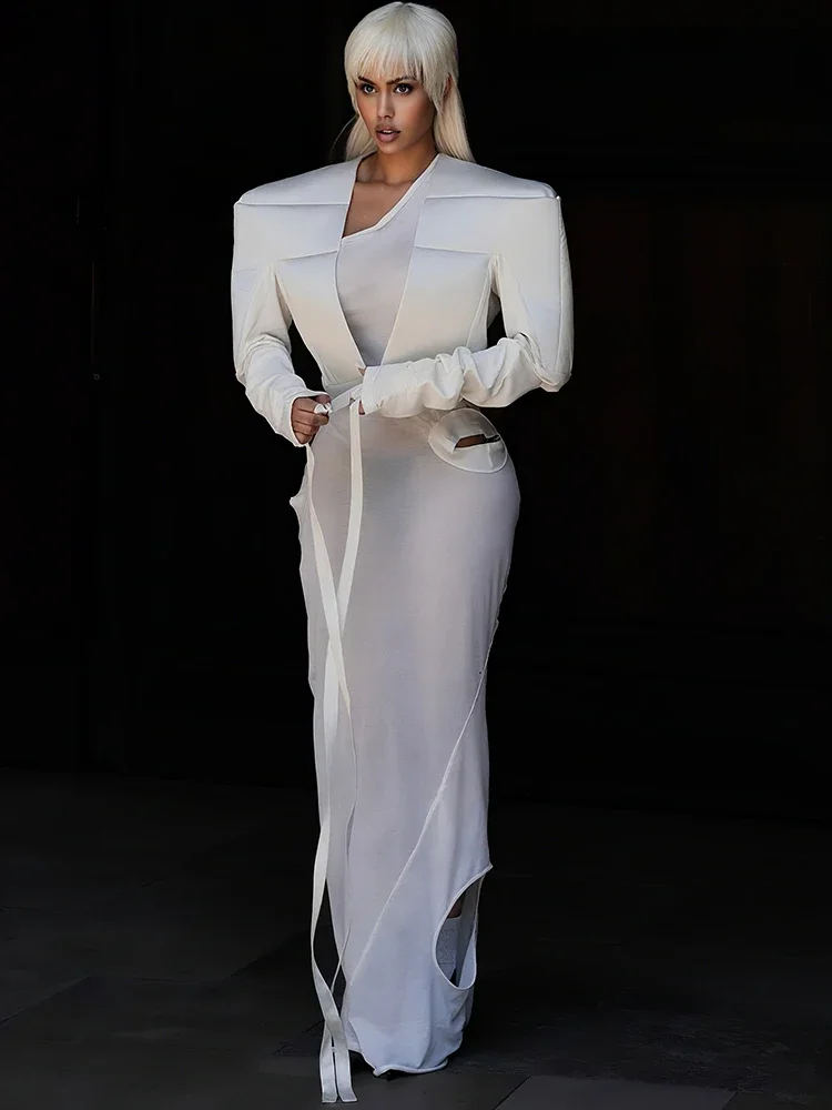 Fmxiers New Hipster Patchwork Crop Jacket Women Autumn Cross Bandage Open Stitch Extra Long Sleeve Streetwear Fashion Wild Coat