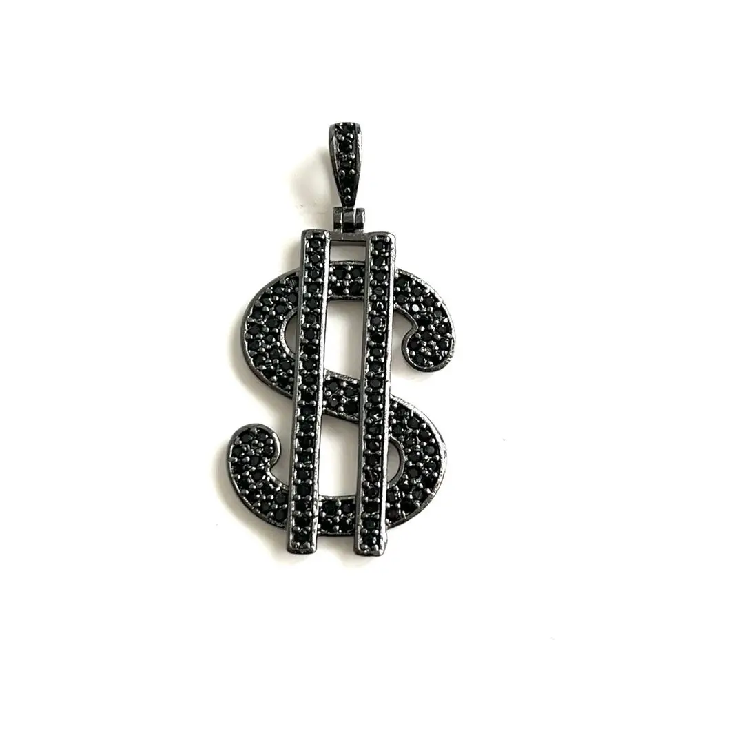 5 Pcs Dollar Sign Charms Cubic Zirconia Pav Pendant 18x27mm Jewelry Supplies for African American Black Woman Bracelets Necklace