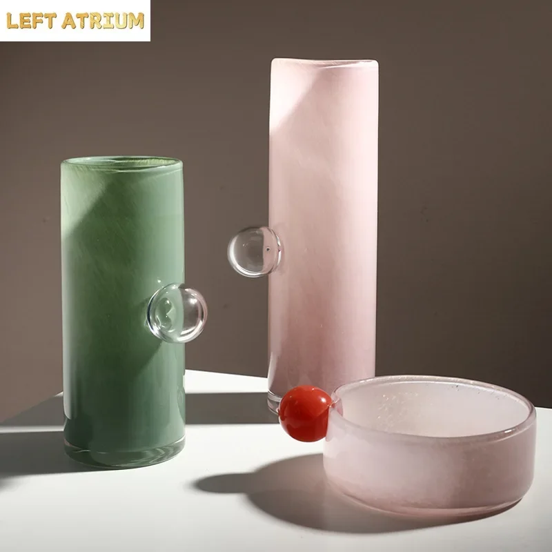 Glass Ball Decorative Cute Colored Vase Desk Decoration Flowers Arrangement Gradient Color Floral Vases Room Aesthetic Decor