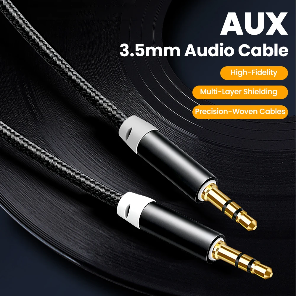 3,5-mm-Klinkenkabel (männlich-zu-männlich) aus Nylon-Geflecht, Hi-Fi-Stereo-Aux-Kabel für Autolautsprecher, Telefon, Laptop, Tablet, Kopfhörer, Verstärker