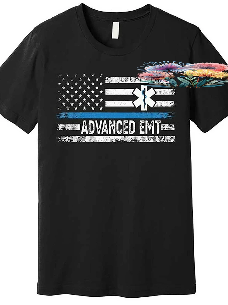 Men's American flag EMT T-shirt-designed by senior medical technicians, high-grade cotton short sleeves and casual round neck.