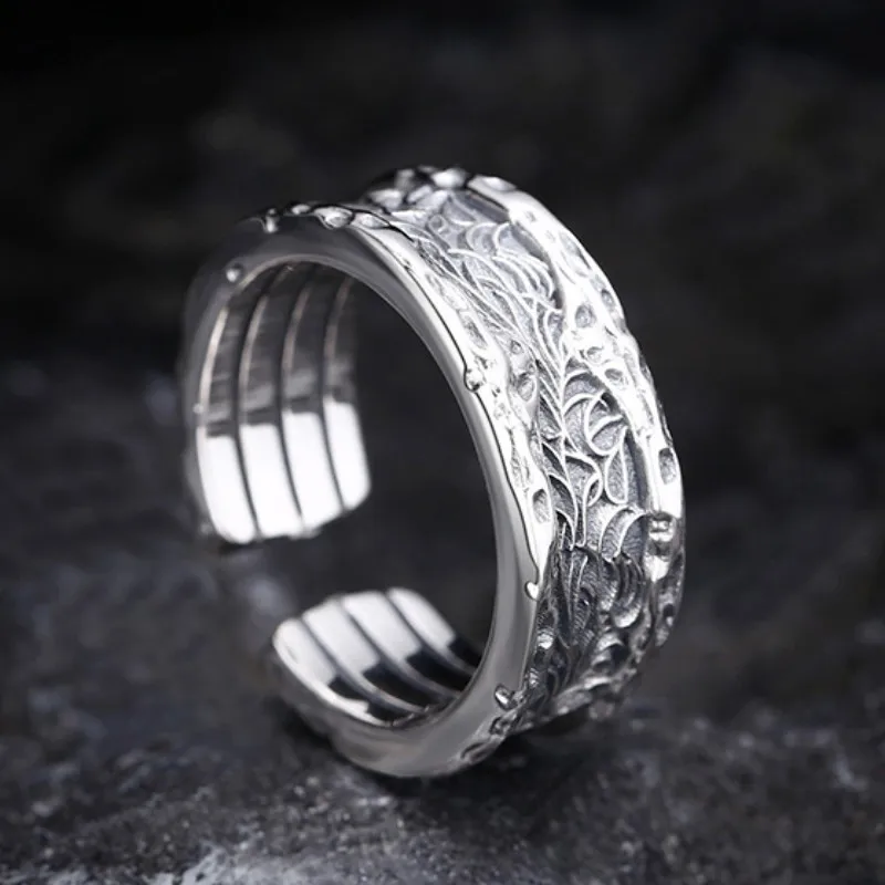 

BOCAI S925 Sterling Silver Rings for Men Women Genuine New Fashion Eternal Vine Pattern Vintage Adjustable Argentum Punk Jewelry