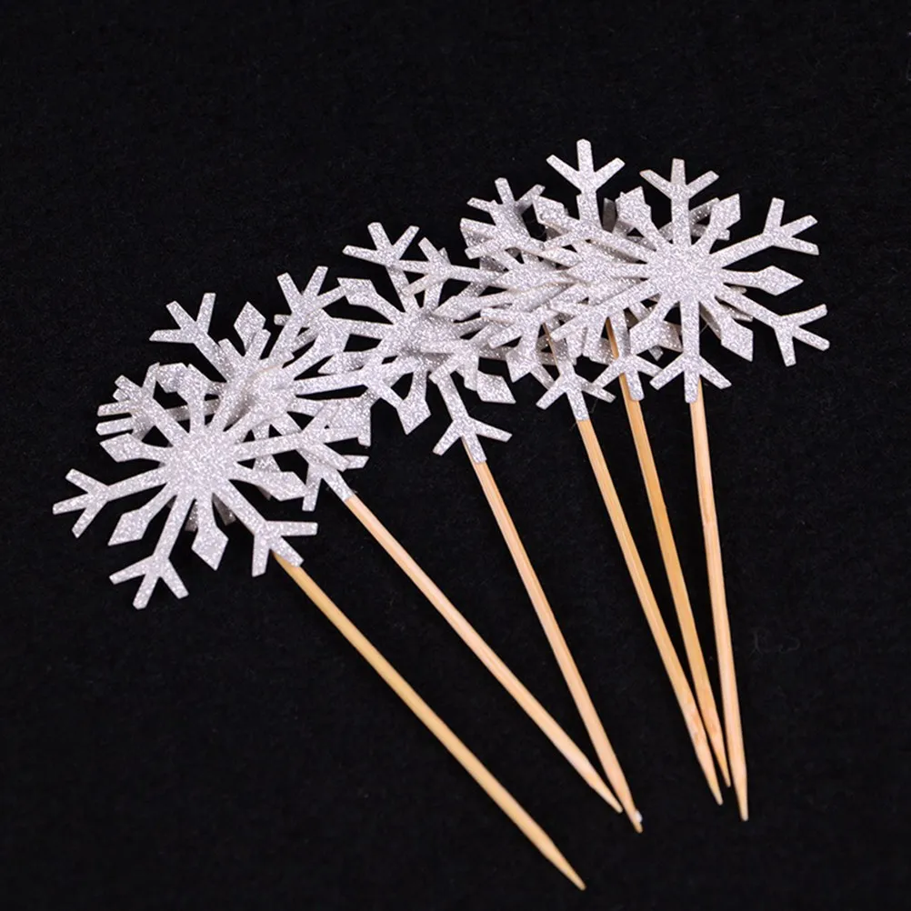 

24Pcs White Snowflake Picks Glittered Four-Sided Design for Christmas Holiday Decor Craft Projects Wreaths Trees Garland