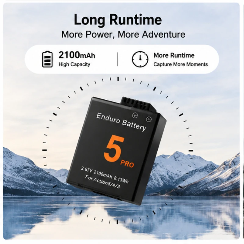 2100MAH3.87V Suitable for DJI Action5 Pro/4/3 Battery Long Endurance Sports Camera Action4/3 Accessories Battery Digital Battery