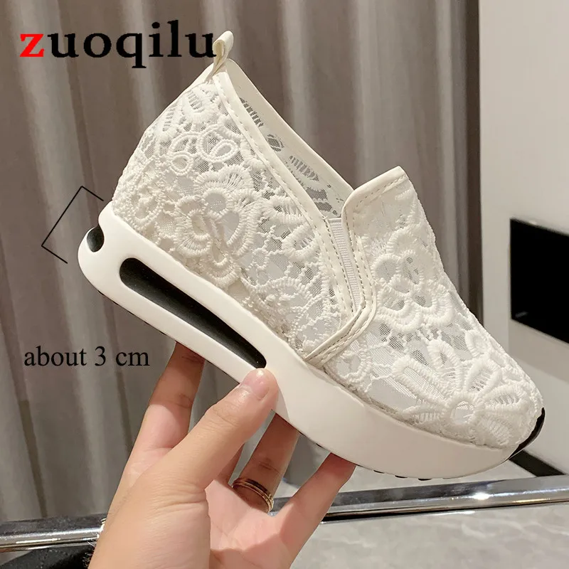 Lace Women Shoes casual Summer Wedges Shoes for Women Black White Breathable Lace Flower Sneakers Women Loafers Zapatos De Mujer