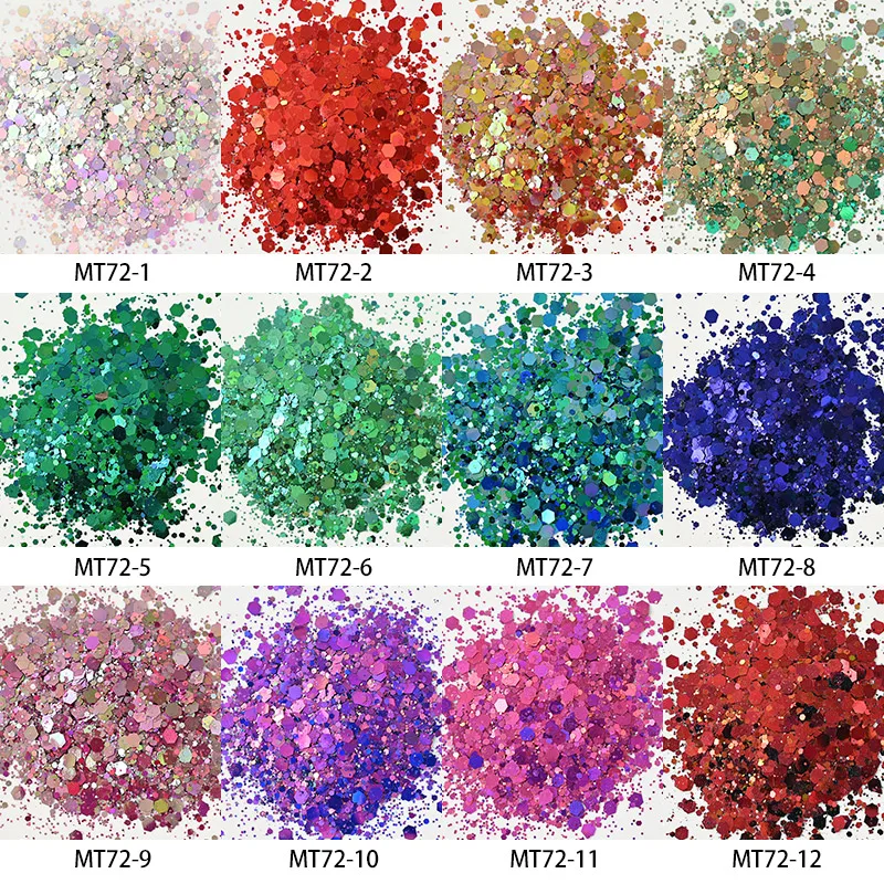 50G Mermaid Mixed Hexagon Shape Chunky Glitter Neon Nail Sequins Manicure Sparkly Flakes For Charms Polish Nail Art Decorations