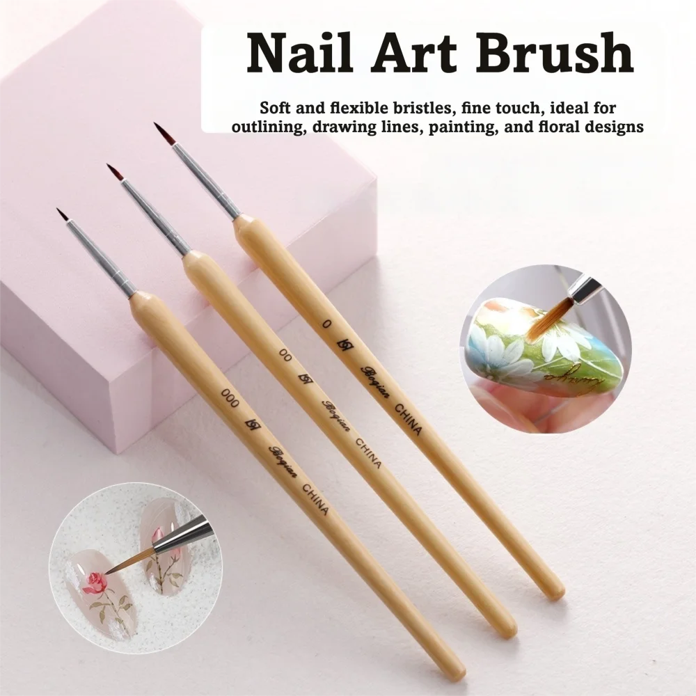 3Pcs Set Multifunction Nail Art Liner Brushes Wooden Handle 3D Tips Nail Drawing Pens Professional Fine Liner Points