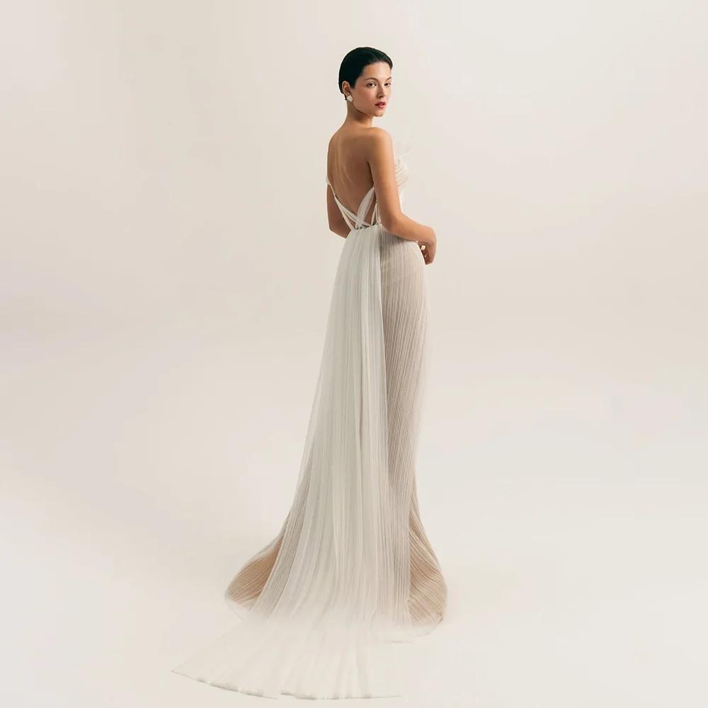 One Shoulder Pleated Tulle Mermaid Wedding Dress Crisscross Back Slit Train Bridal Gown Custom Elegant Wedding Party Dress 2026