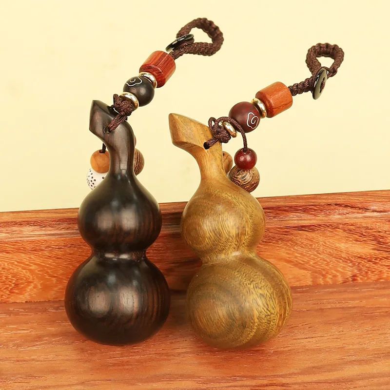 Green Sandalwood Gourd Keychain Solid Wood Carved Cultural Toy Handle Piece Desktop Tea Pet Gourd Car Decoration