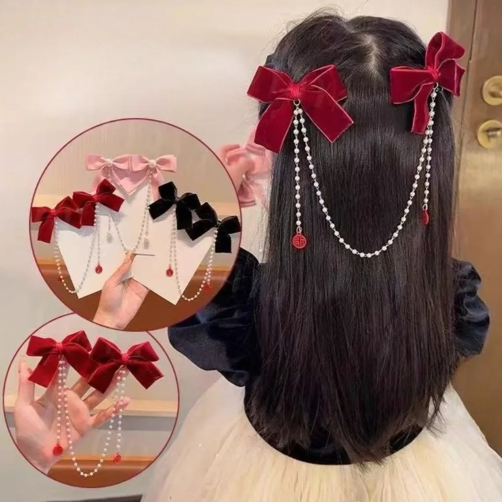 

Sweet Princess Style Pink Pearls Chain Bow Hair Clip Women Children's Cute Back Head Hairpins Hair Clips Girls Hair Accessories