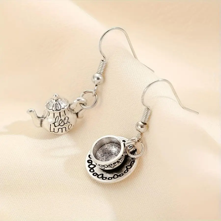 1/5/10/20/50/100pcs [Retro Cute | Teapot Earrings] Retro Cute 1 Pair Teapot & Coffee Cup Pendant Earrings | Women's Hanging Love