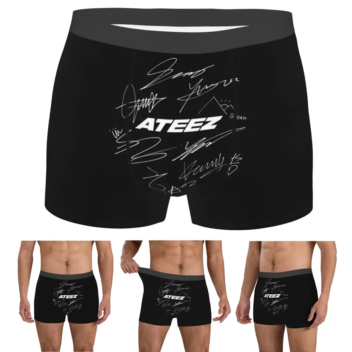 

Boxer Underpants Shorts ATEEZ - Logo + Autographs (black) Panties Men Soft Underwear for Homme Man Boyfriend Gift