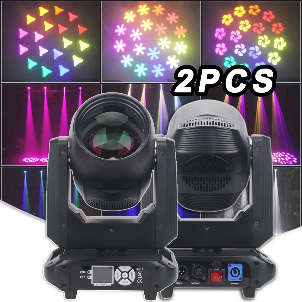 2PCS 200w Beam Spot Rotation 18 Prisms Moving Head Stage Lighting DMX512 Rainbow Effect For Party Dj Disco Christmas Decoration