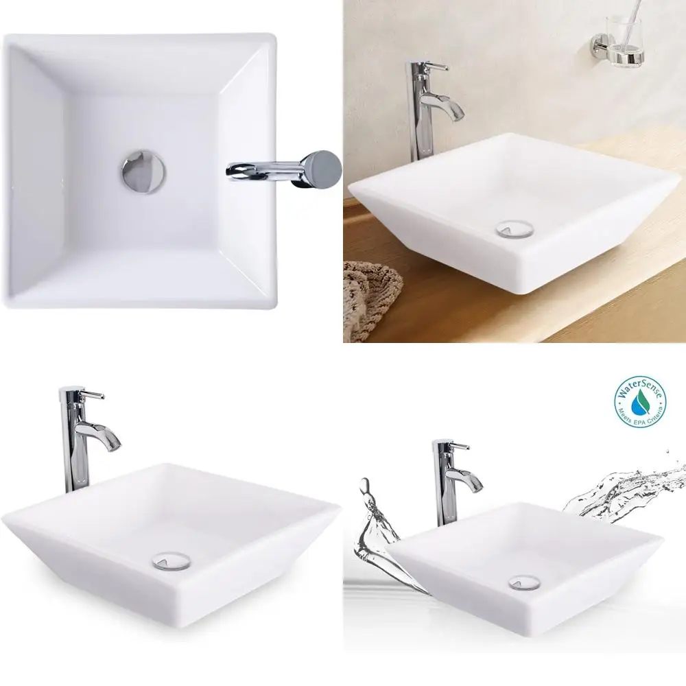 

White 16.5 Square Above Counter Bathroom Sink with 1.5 GPM Chrome Faucet and Drain